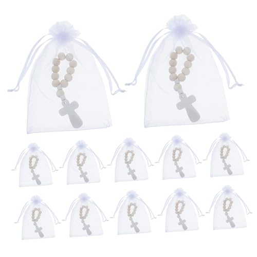 Bracelets chapelet en bois pour communion et décoration de table de baptême bébé