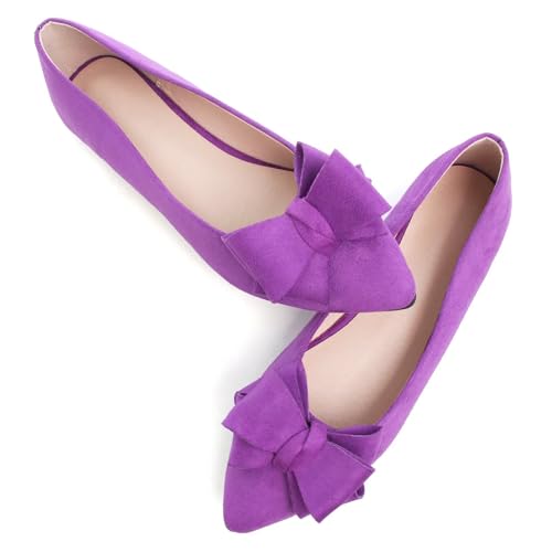 Image of TN TANGNEST Women's Flats Comfortable Dressy Slip On | Pointed Toe Bow Ballet Shoes, Business Casual Office Flats, Suede Flat Shoes
