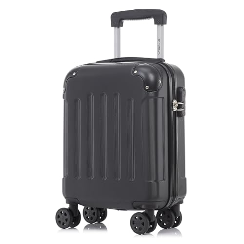 yonsly Koffer Suitcase S Schwarz, Trolley Reisekoffer, Rollkoffer Handgepäck mit 4 Rollen 360°, Hartschalenreisekoffer, Zahlenschloss, Weicher Gummigriff