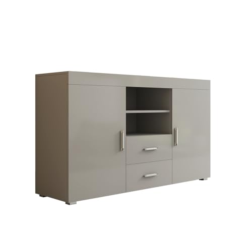 MB Muebles Bonitos | Buffet Roque pour Salon et Salle à Manger Moderne | Meuble TV en Mélamine | Couleur Gris Brillant | 140x80x40 cm