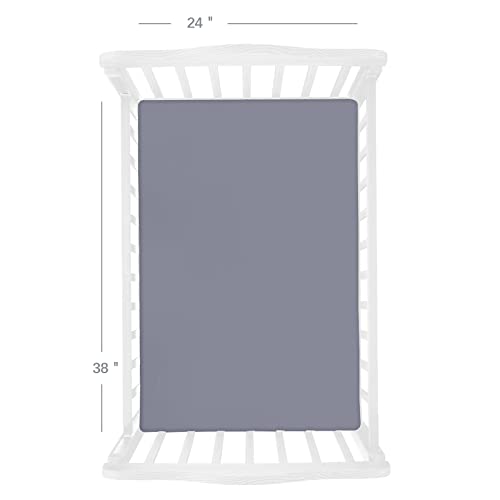 4-Pack Fitted Mini Crib Sheets for Boys and Girls - Breathable, Soft Microfiber Baby Sheets in Grey, Navy and White