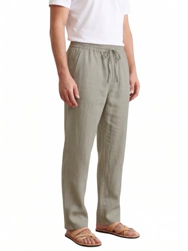 Image of TAGDO Cotton Linen Pants for Man | Lightweight & Breathable Fabric | Elastic with Drawstring | Straight Fit & One Side Zip Pocket | Casual, Holidays, Travel & Everyday Wear (2076)