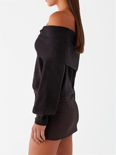 Image of Women Cute Off The Shoulder Sweater Sexy Long Sleeve Slouchy Knit Loose Fit Pullover Top Going Out Knitwear Jumper