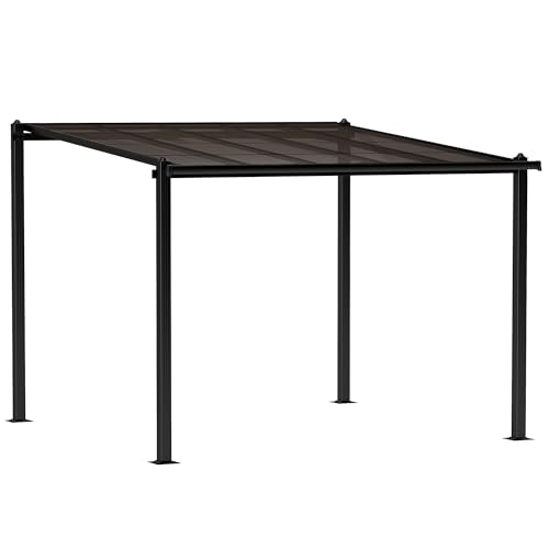 Outsunny Pergola jardin extérieur en aluminium 3 x 3 m pergola adossée avec toit en polycarbonate imperméable, système de drainage, tonnelle de jardin abri soleil...