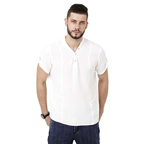 Image of Identiti Men's Cotton Solid Full Sleeve Slim Fit Shirt with Mandarin Collar