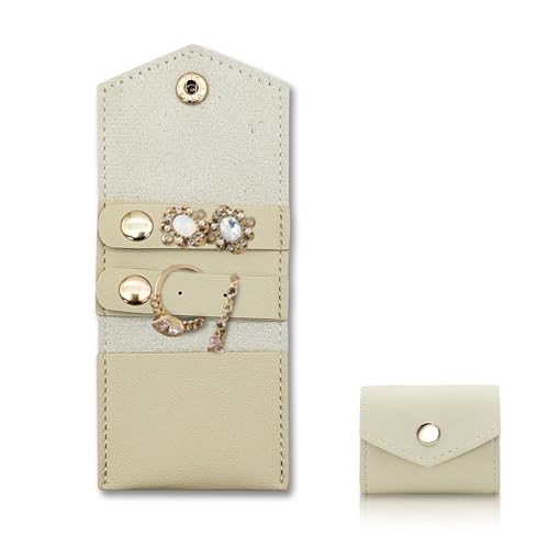 AfitLulu Rotolo Portagioie Pieghevole Gioielli Rotolo Organizzatore da Viaggio per Gioielli, Portatile Portagioie Organizzatore per Bracciali Orecchini Anelli Collane (Beige)