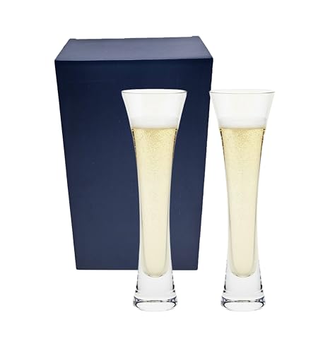 MAGNA RETAIL Champagne Flutes 200ml | Pack of 2 Stemless Prosecco Glasses | Handmade Clear Crystal Champagne Glasses | Wedding, Anniversary, Party, Celebrations Toasts or Home Bar (200 Millilitres)