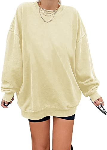 Women's Oversized Long Sleeve Sweatshirts Pure Color Round Neck Casual Pullover Shirt