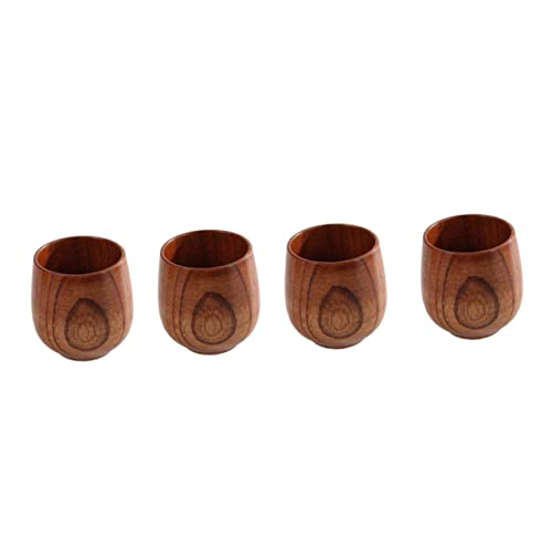 Cabilock 4-Piece Wooden Tea Cup Set, Multipurpose Hot Drink Holders, Natural Solid Wood Anti-Scald Beverage Containers for Tea and Wine