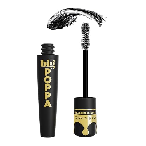 Wet n Wild, Big Poppa Mascara, intensives Volumen, wimpernverlängernde Mascara, Formel angereichert mit Rizinusöl und ohne Klumpen, progressive Intensität, Blackest Black
