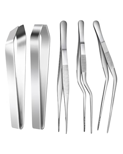 WUNZILO 5 pièces Pince à Arêtes/désarêter Pincette pour Poisson Acier Inoxydable - Pinces à Epiler Plate - pour Chefs Cuisine Professionnelle
