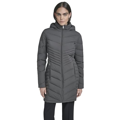 Calvin Klein Womens Hooded Chevron Quilt Puffer Coat – Slimming Longline Winter Jacket, Titan, M