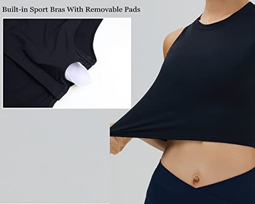 Neosan Womens Sport Bras High Neck Removable Padded Yoga Crop Tops Longline Workout Tank Tops Black M #TOP3