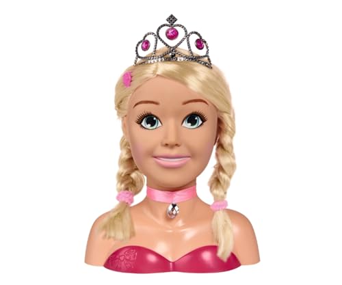 Simba 105560177 - Steffi Love Girls Prinzessin Schmink-& Frisierkopf, Stylingkopf mit Make-Up, 5X Haarclips, 4X Haargummis, Bürste und Prinzessin Tiara, über 15 Teile, 26cm, ab 5 Jahre
