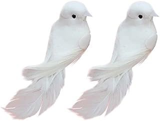 Yalulu 2Pcs Decorative Fake Doves Pigeon Artificial Foam Feather White Birds With Magnet, Craft Bird For Home Ornaments,Wedding Decor