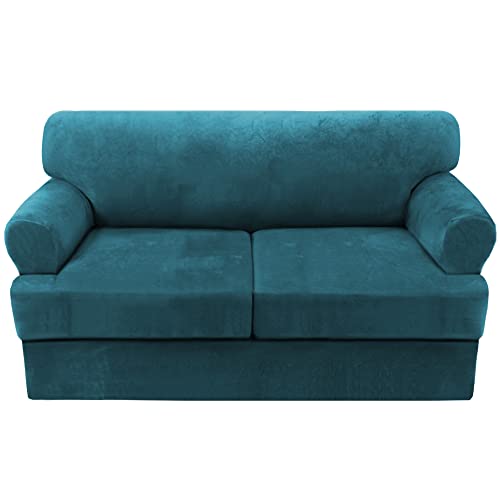 H.VERSAILTEX Sofa Cover 3 Piece T Cushion Loveseat Slipcovers Thick Velvet Couch Cover Furniture Protector Stretch T Cushion Sofa Covers for 2 Cushion Couch with 2 T Cushion Covers Washable,