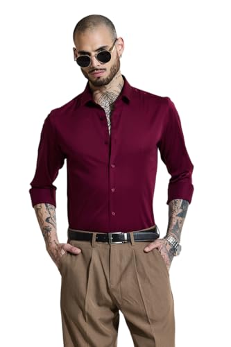 Image of SNITCH Men Formal Shirt | Slim Fit Long Sleeve Spread Collar Solid Design | Premium Cotton Blend & Breathable Fabric for Office & Casual Wear