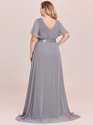 Ever-Pretty Women's Chiffon Maxi Double V Neck A-Line Semi Formal Gowns And Evening Dresses Plus Size Gray Us20 #TOP1