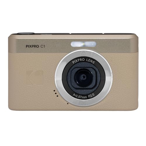 Kodak PIXPRO C1 Friendly Zoom Digital Camera - 13MP Compact Point and Shoot with 2.8” 180° Tilt LCD Flip Screen, Retro Vintage Design with 4X Zoom and 1080P Full HD Video for Travel, Vlogging, Tan