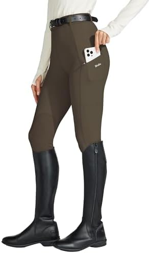 Willit Women's Horse Riding Pants Knee-Patch Equestrian Breeches Horseback Schooling Tights Zipper PocketsBrown XL