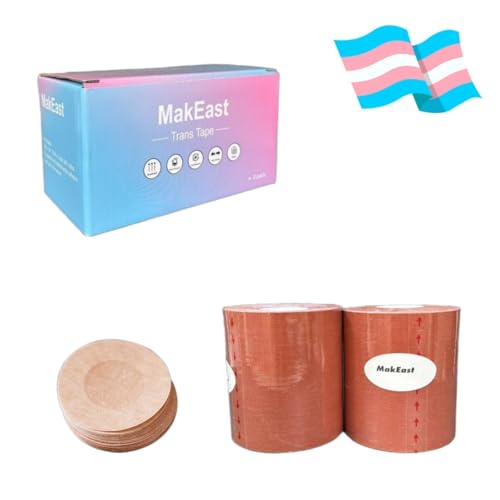 2 Rolls Trans Tape for Transitioning Chest Binding Tape FTM Chest Binder with Nipple Covers Waterproof 3 in X 16.5 ft2