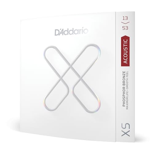D'Addario. Cuerdas de guitarra - Cuerdas para guitarra acústica recubiertas XS Phosphor Bronze - XSAPB1353 - Para guitarras de 6 cuerdas - 13-53, calibre híbrido fino