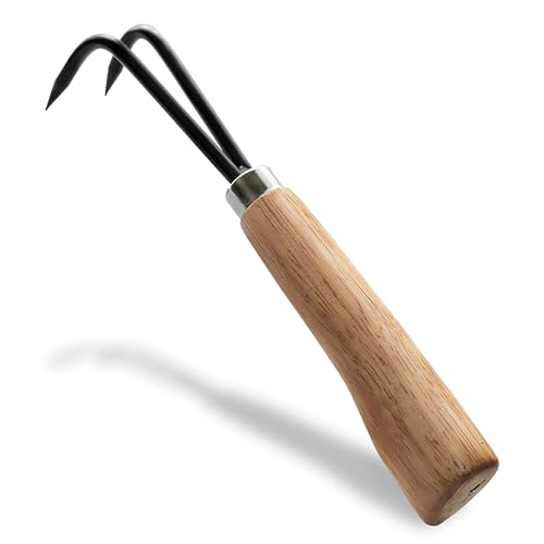 Garden Helper Double Claw Root Hook for Plants - Bonsai Repotting Tool - Heavy Duty Hardened Steel Blade with Ergonomic Wood Handle