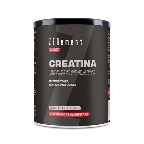 Creatina Monoidrato, 500g | Micronizzata, Non aromatizzata | Prestazioni sportive, resistenza, forza, energia | Vegano, Senza Additivi, Senza Glutine, GMP | Zenement