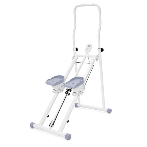 Trappenklimmer, inklapbaar, 150 kg draagkracht, stair stepper met lcd-display en verstelbare handgrepen, cardio-apparaten voor thuis, fitnessapparaat voor effectieve training van het hele lichaam, wit