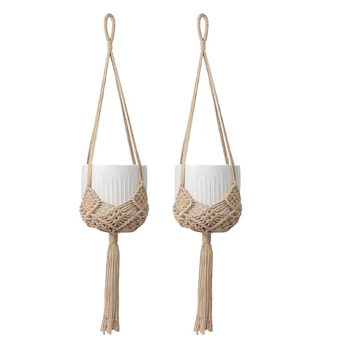 2-Pack-Macrame-Hanging-Planters-Caramel 2 Pack Macrame Hanging Planters, Caramel - Image 1