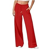 bawilom Womens Wide Leg Sweatpants Baggy Drawstring High Waist Lounge Travel Pants Fall Fashion Outfits Clothes Joggers Red