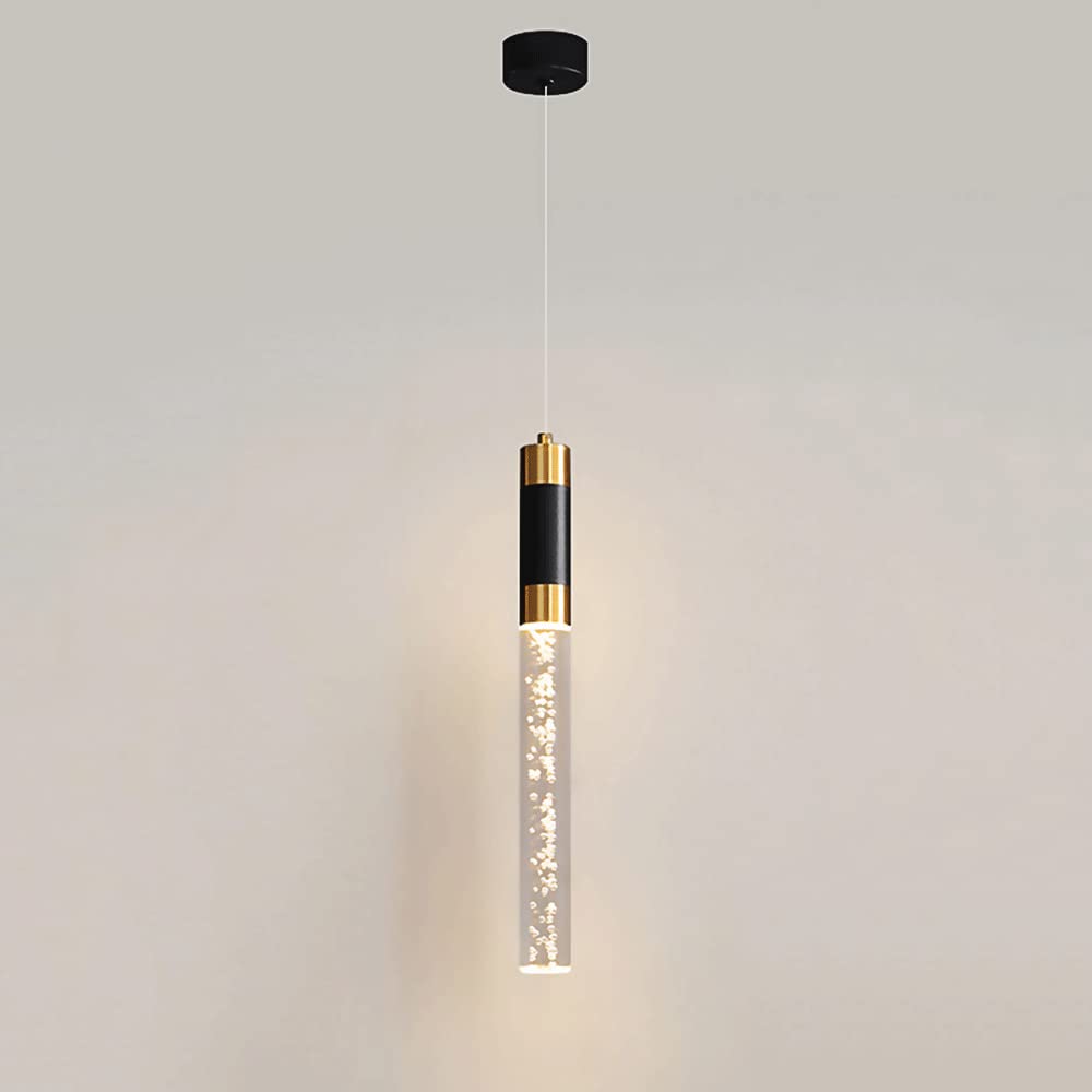 Suspension abat-jour acrylique bulles cylindriques et tube alu