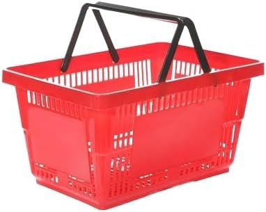 Retail Shop Red Supermarkets Basket Plastic Shopping Basket with Handle | Plastic Shopping Basket for Food & Grocery | 22L & 27L (20, 22L)