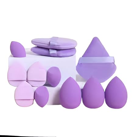 Image of Multi-Shape Makeup Sponge Set | 20 Piece Beauty Puff Collection with Headband and Clean Sponge | Pink, Purple, Beige & Bright Sets | Face Blender Kit for Cream, Liquid & Powder | Aesthetic and Functional Makeup Tool (Lavender, 20Pcs)