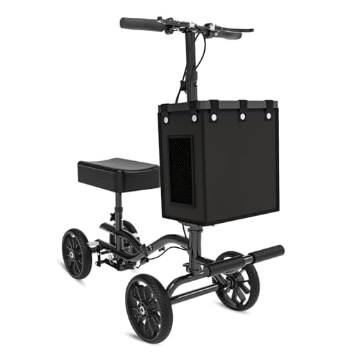 Fvzzin Lightweight Knee Scooter Crutch Alternative, Foldable & Adjustable Knee Scooter for Adults for Foot Surgery, Steerable Knee Walker with Detachable Storage Basket, Includes DIY Stickers-Black