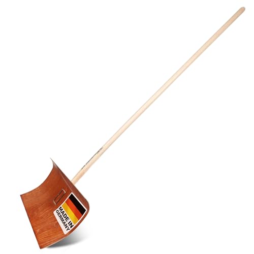 SHW-FIRE | Schneeschieber mit 55cm Schaufel und 150 cm Ovalstiel, Schaufel aus salzbeständigem, kunstharzgebundenem Pressholz Premium Schneeschaufel mit Klemmfix-System | Made in Germany