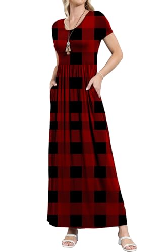Image of EUOVMY Women's Short Sleeve Loose Plain Maxi Dresses Casual Vacation Long Dresses with Pockets