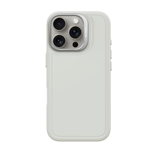 DECODED Coque en silicone pour iPhone 16 Pro, compatible MagSafe, matériau liquide doux au toucher, coque de protection intégrale, bords surélevés pour protéger l'écran et l'appareil photo, gris