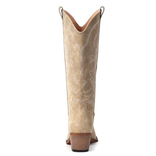 Image of Women's Pointed Toe Mid Calf Cowboy Boots - Cowgirl Boots with Chunky Heel