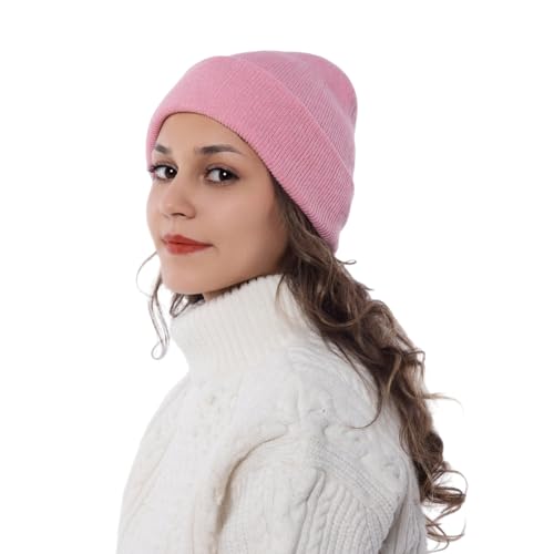 Beanie for Men Women Unisex Knitted Caps Soft Cuffed Plain Hat for Winter Warm (US Alpha One Size X-Large Pink)