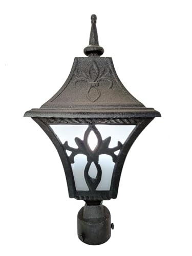 Image of Victorian Style Outdoor Post Light, Black Cast Iron, Decorative Garden Lantern with Frosted Glass Panels, Bulbs Not Included (Pack of 1)