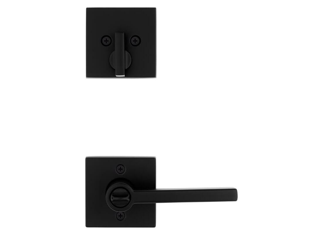 KKK黑L Kwikset Halifax Square Matte Black Hall/Closet Passage Door Handle