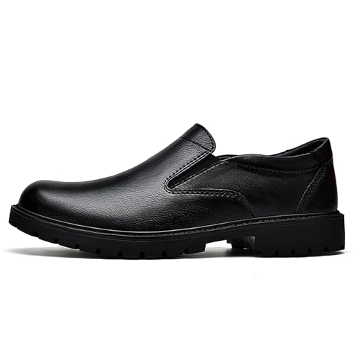 Men's Genuine Leather Slip On Dress Loafers Round Toe Cowhide Comfort Non-Slip Work Formal Shoes Handmade Stitching Casual Walking Shoes for Men2