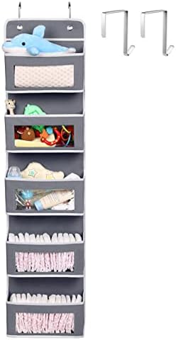 Magicfly Over the Door Organiser Storage with Hooks, Bedroom Wall Hanging Storage 5 Pocket Clear Window Caddy Hanger for Baby Nursery Bathroom Closet Dorm Room (Gray)