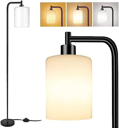 QiMH Floor Lamps for Living Room, Modern Floor Lamp with Frosted Glass Shade, Industrial Standing Lamp with LED Bulbs, Tall Pole Lamp for Bedroom Home Office (Black)