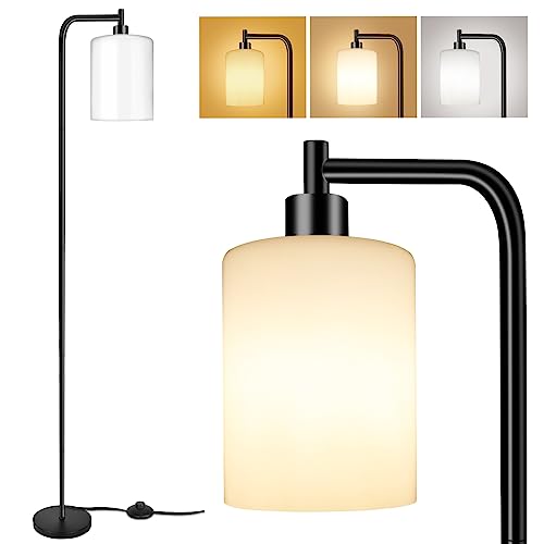 QiMH Floor Lamps for Living Room, Modern Floor Lamp with Frosted Glass Shade, Industrial Standing Lamp with LED Bulbs, Tall Pole Lamp for Bedroom Home Office (Black)