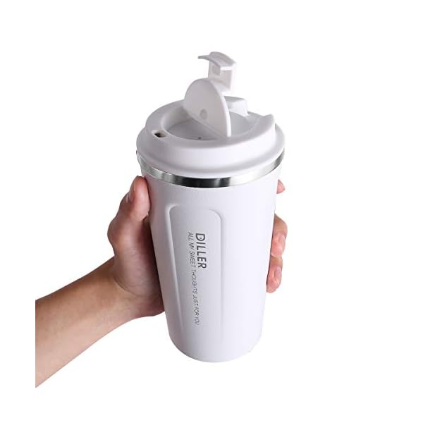 Diller Voyages Classic IT8768 - Tazas de viaje para café térmicas de acero inoxidable, 450 ml, color blanco - Imagen 6
