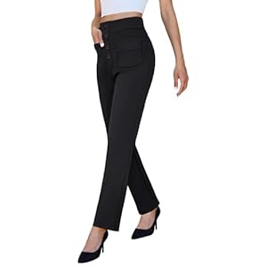 keriffe High Waist Stretchy Womens Dress Pants with Pockets Straight Leg Business Casual Work Trousers Office Slacks