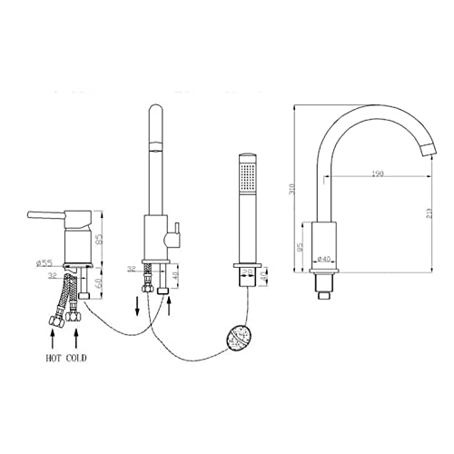 Jings Bathtub Faucet With Hand Shower, Single Handle 3 Hole Tub Faucet, Modern Deck Mount Bathroom Faucet, High Arc Bath Shower Mixer Tap,Black #TOP4