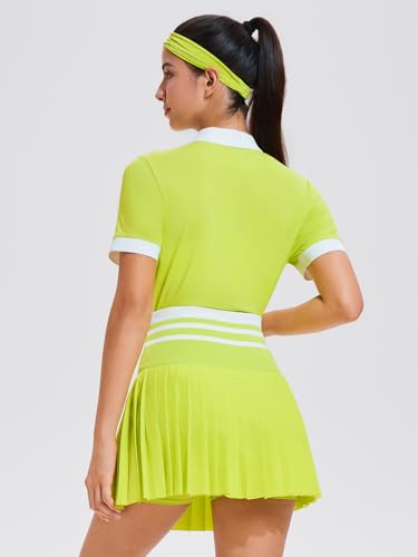 Image of Tennis Skirt Sets for Women Zipper Color Block High Waisted Golf Polo Two Piece Skirt Set Women 2 Piece Outfits